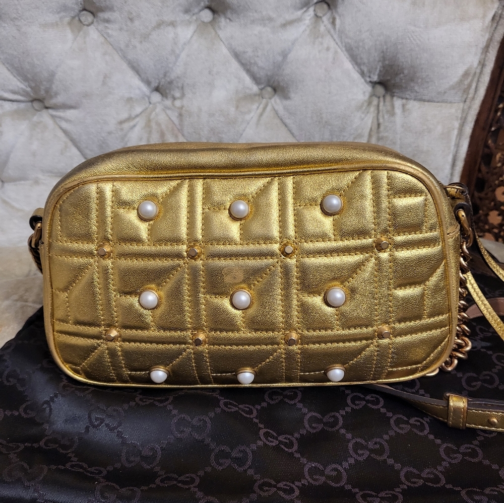 Authentic Gucci Pearl Studded GG Marmont camera bag - Picture 5 of 15